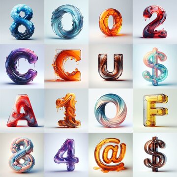 glass 3D Lettering Typeface. AI generated illustration