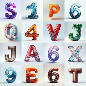 glass 3D Lettering Typeface. AI generated illustration