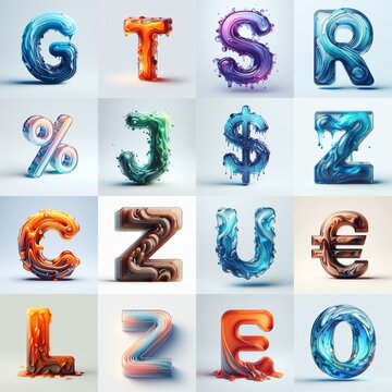 glass 3D Lettering Typeface. AI generated illustration