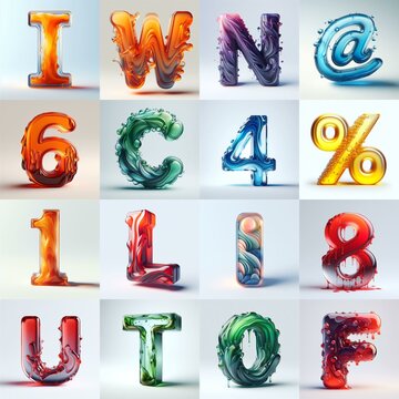 glass 3D Lettering Typeface. AI generated illustration