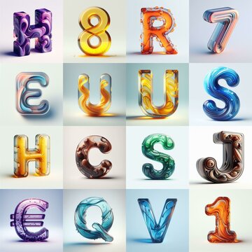 glass 3D Lettering Typeface. AI generated illustration