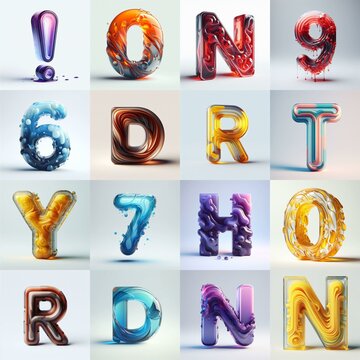 glass 3D Lettering Typeface. AI generated illustration