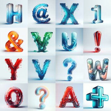 glass 3D Lettering Typeface. AI generated illustration