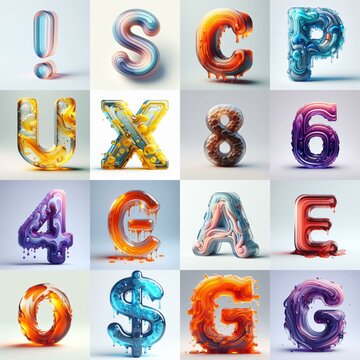 glass 3D Lettering Typeface. AI generated illustration