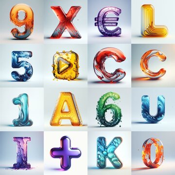 glass 3D Lettering Typeface. AI generated illustration