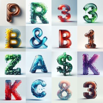 glass 3D Lettering Typeface. AI generated illustration