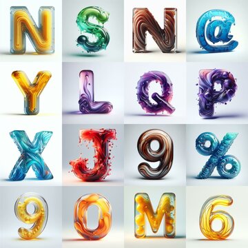 glass 3D Lettering Typeface. AI generated illustration