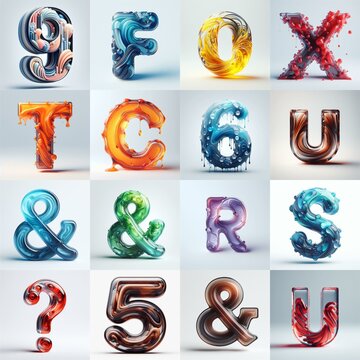 glass 3D Lettering Typeface. AI generated illustration