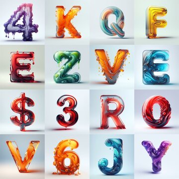 glass 3D Lettering Typeface. AI generated illustration