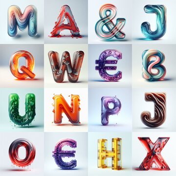 glass 3D Lettering Typeface. AI generated illustration