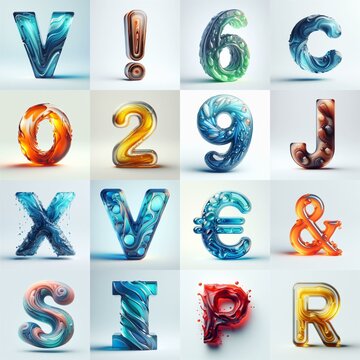 glass 3D Lettering Typeface. AI generated illustration