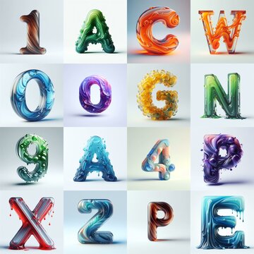 glass 3D Lettering Typeface. AI generated illustration