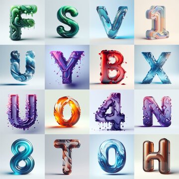 glass 3D Lettering Typeface. AI generated illustration
