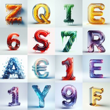 glass 3D Lettering Typeface. AI generated illustration