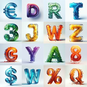glass 3D Lettering Typeface. AI generated illustration