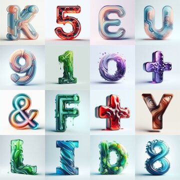 glass 3D Lettering Typeface. AI generated illustration
