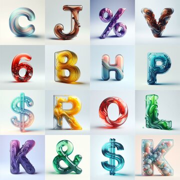 glass 3D Lettering Typeface. AI generated illustration