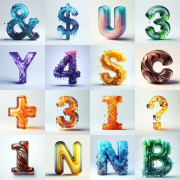 glass 3D Lettering Typeface. AI generated illustration