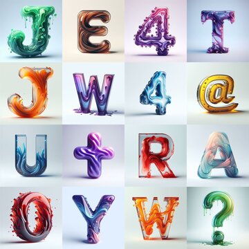 glass 3D Lettering Typeface. AI generated illustration