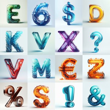 glass 3D Lettering Typeface. AI generated illustration