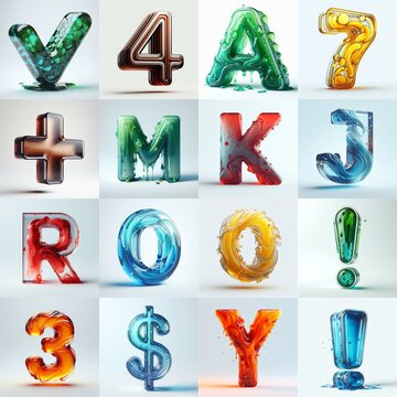 glass 3D Lettering Typeface. AI generated illustration