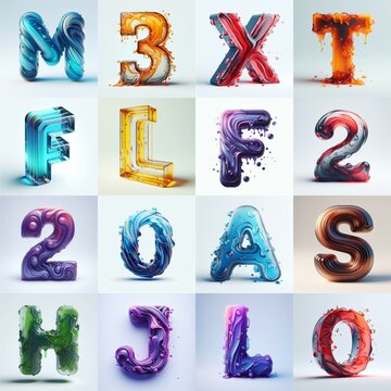 glass 3D Lettering Typeface. AI generated illustration