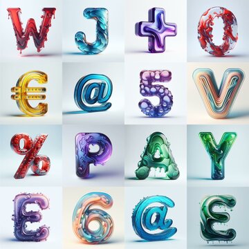 glass 3D Lettering Typeface. AI generated illustration