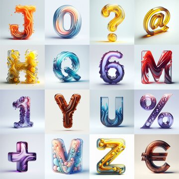 glass 3D Lettering Typeface. AI generated illustration