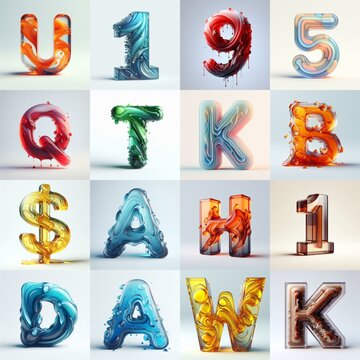 glass 3D Lettering Typeface. AI generated illustration