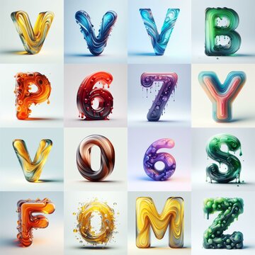 glass 3D Lettering Typeface. AI generated illustration