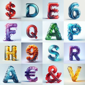 glass 3D Lettering Typeface. AI generated illustration