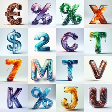 glass 3D Lettering Typeface. AI generated illustration
