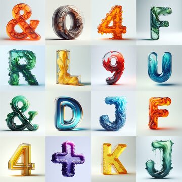 glass 3D Lettering Typeface. AI generated illustration