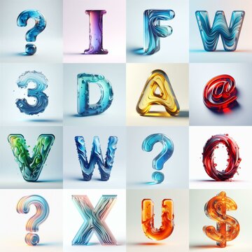 glass 3D Lettering Typeface. AI generated illustration