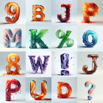 glass 3D Lettering Typeface. AI generated illustration