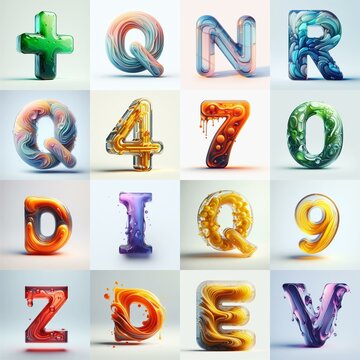 glass 3D Lettering Typeface. AI generated illustration