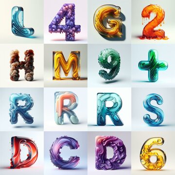 glass 3D Lettering Typeface. AI generated illustration