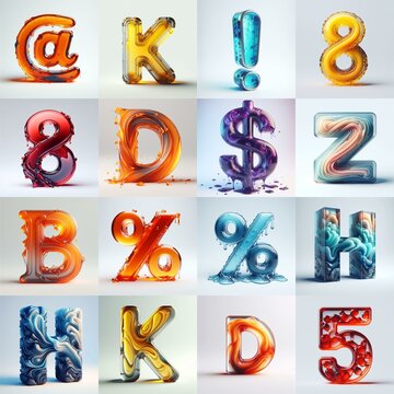 glass 3D Lettering Typeface. AI generated illustration