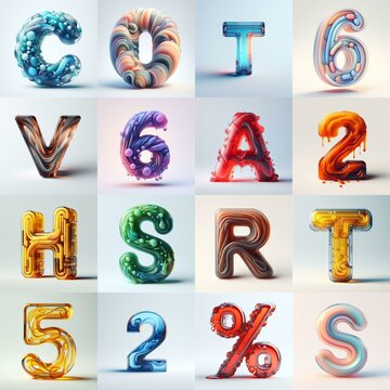 glass 3D Lettering Typeface. AI generated illustration