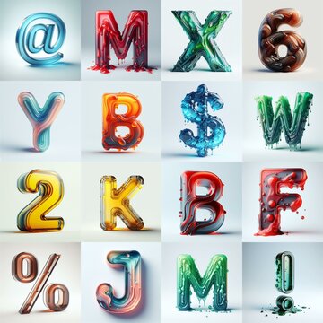 glass 3D Lettering Typeface. AI generated illustration