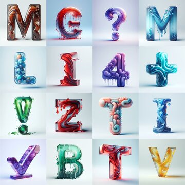 glass 3D Lettering Typeface. AI generated illustration