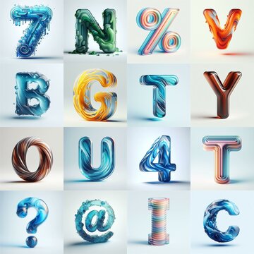 glass 3D Lettering Typeface. AI generated illustration