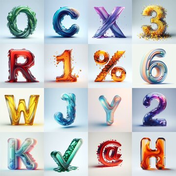 glass 3D Lettering Typeface. AI generated illustration