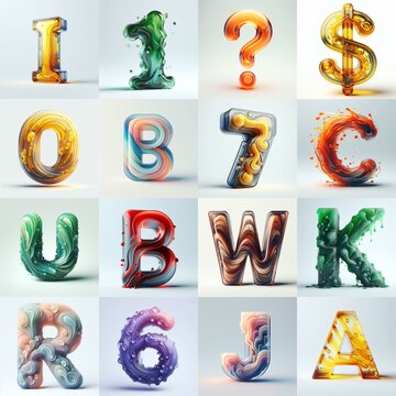 glass 3D Lettering Typeface. AI generated illustration