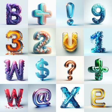 glass 3D Lettering Typeface. AI generated illustration