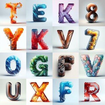 glass 3D Lettering Typeface. AI generated illustration