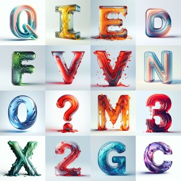 glass 3D Lettering Typeface. AI generated illustration
