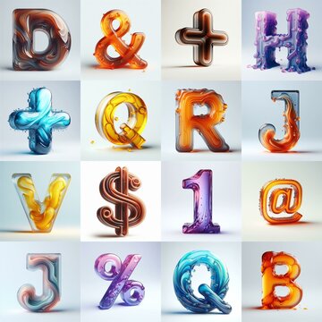 glass 3D Lettering Typeface. AI generated illustration