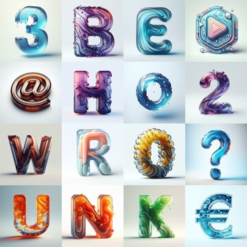 glass 3D Lettering Typeface. AI generated illustration
