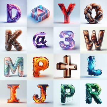 glass 3D Lettering Typeface. AI generated illustration